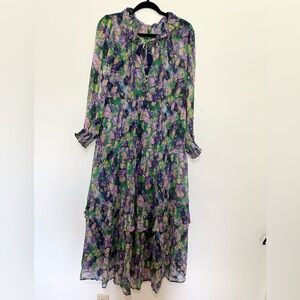 ANTHROPOLOGIE The Marais Printed Chiffon Maxi Dress Watercolor Purple SP
